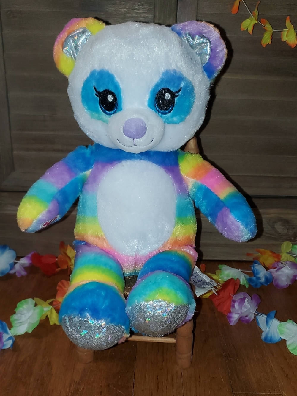 Build-A-Bear Rainbow Teddy Plush with Silver Sparkle Paws